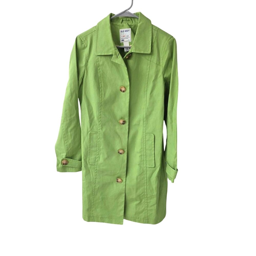 Old Navy Lime Green Belted Button Up Trench Coat - Medium